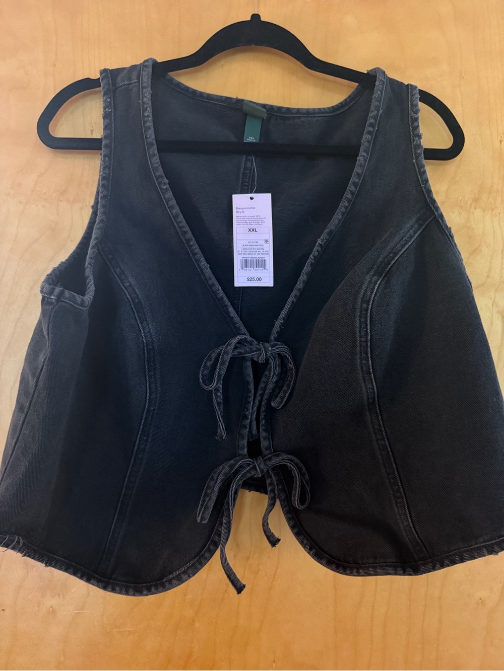 Washed Black Tie-Front Women's Vest Top